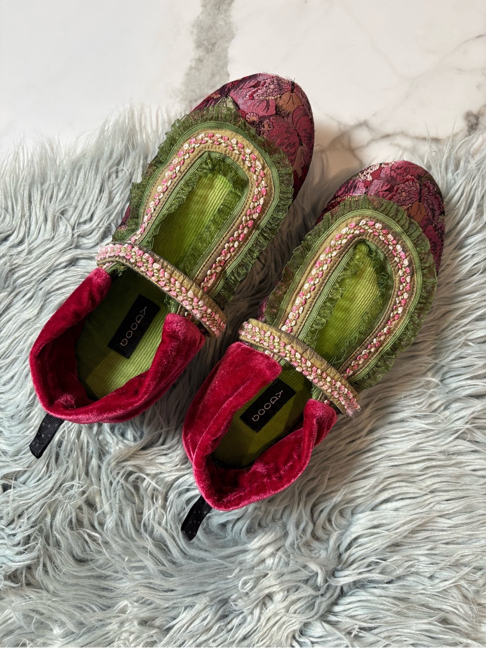 Vintage Y2K Goody Goody Bon Bon Silk Velvet Floral Ballet Slipper SM cottagecore